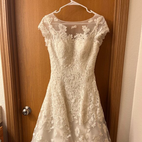 Oleg Cassini Tea Length Wedding Dress Size 4 - Picture 1 of 5